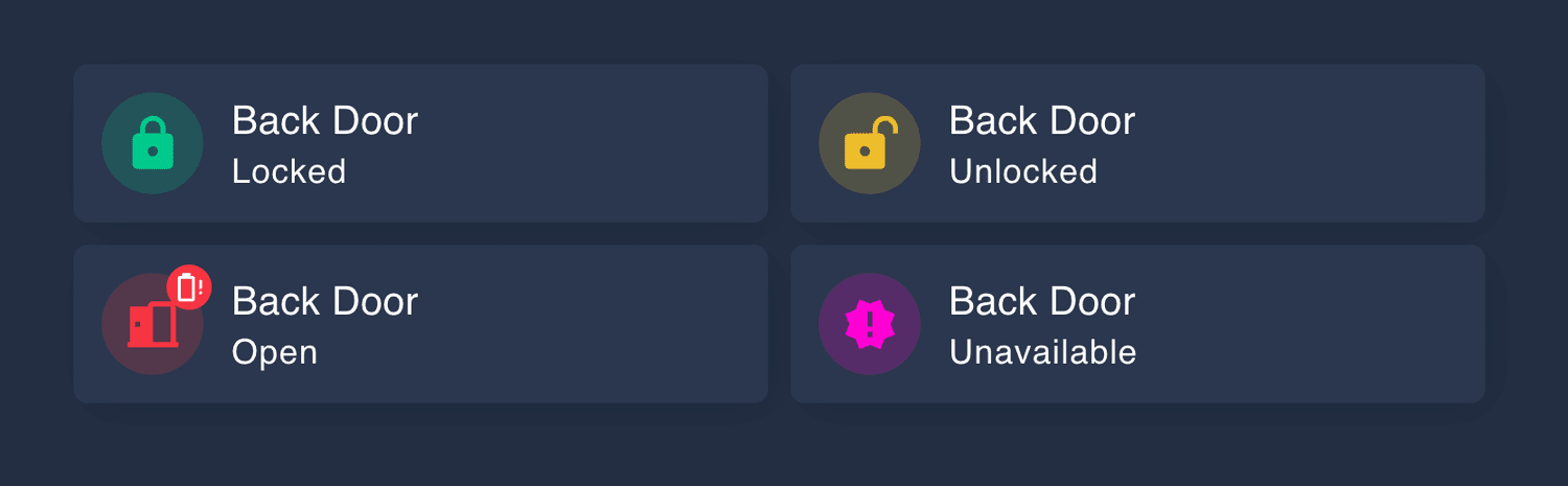 Breakdown of the parts of the lock card: badge icon, icon, primary and secondary information